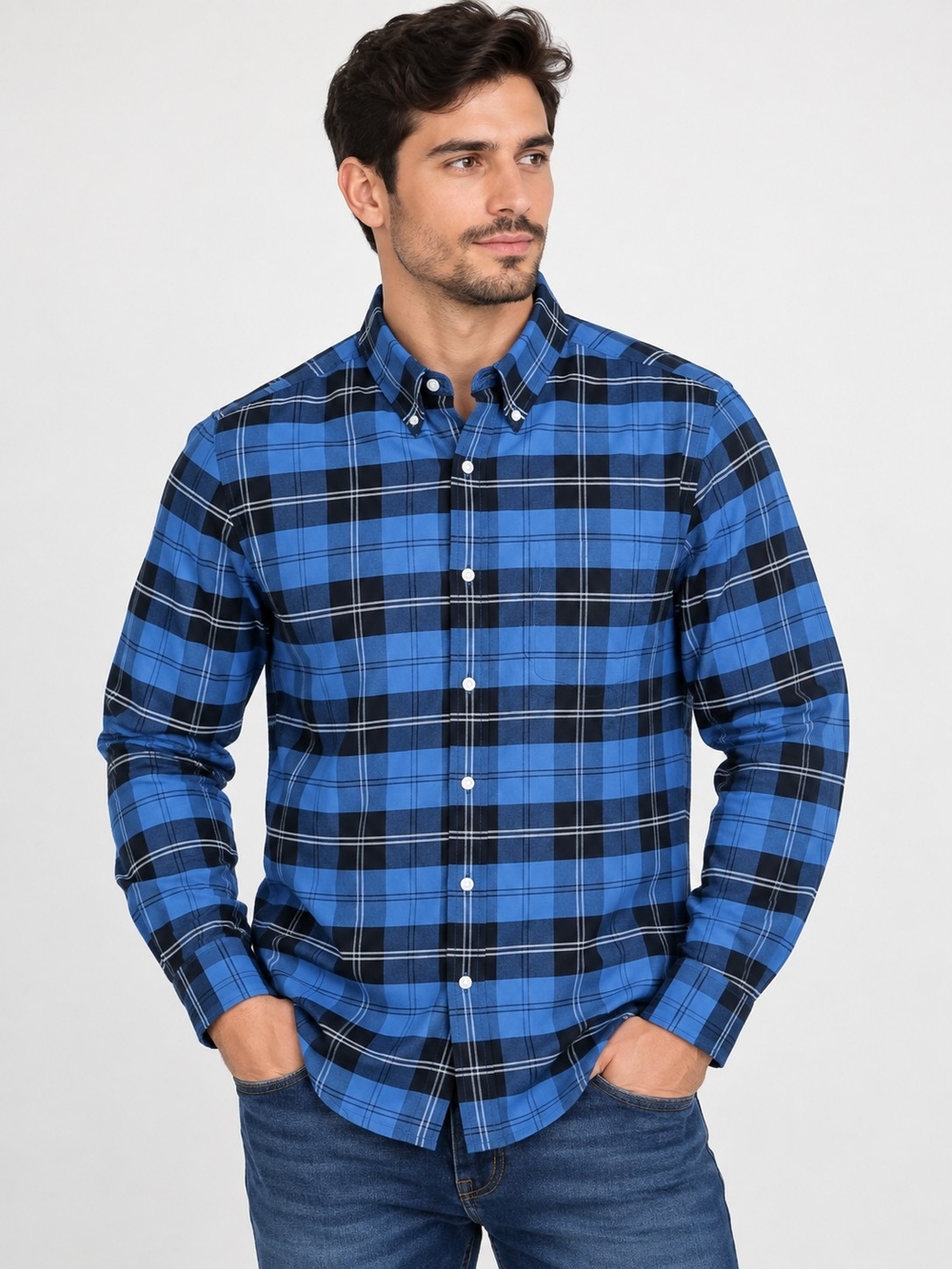 J. Crew Slim Blue and Black Plaid Button-Down Shirt Size L Mens